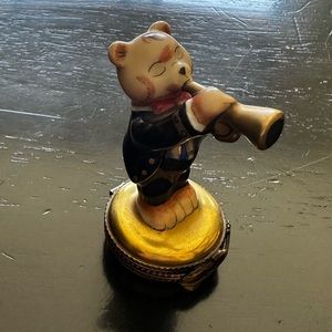 Hand painted Limoges box, trumpet bear, purchased in France